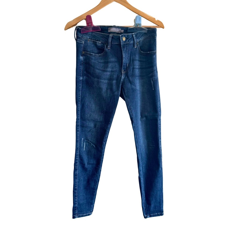 Just USA mid-rise skinny jeans 28 super stretchy dark wash lightly distressed